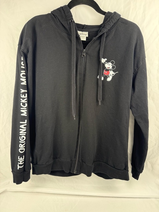 Disney Tops - Disney Mickey Mouse Zip Up Hoodie XL Black Graphic Sleeve Logo Sweatshirt Women